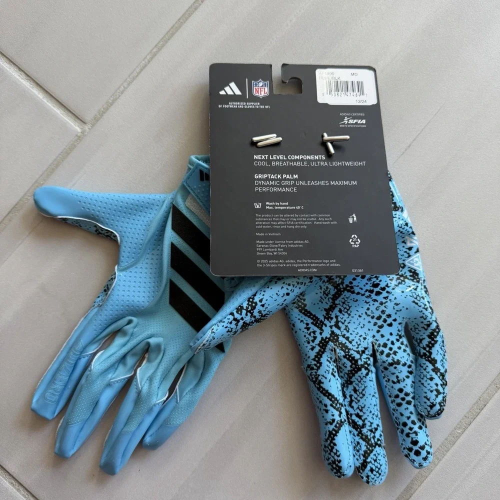 2026-Adidas Adizero 15 Electric GripTack Football Gloves BLUE-MEDIUM